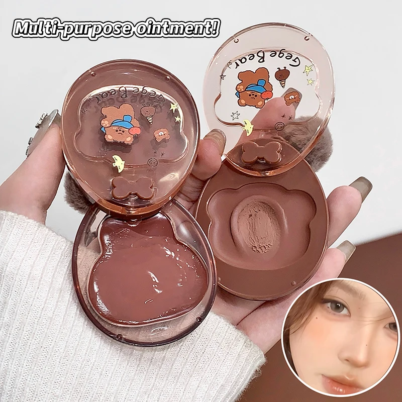 GEGE BEAR 3-in-1 Lip Mud Gloss, Cream Blush & Eyeshadow, Velvet Matte Dewy Tint, Multi-Use Makeup for Lips Cheeks Eyes