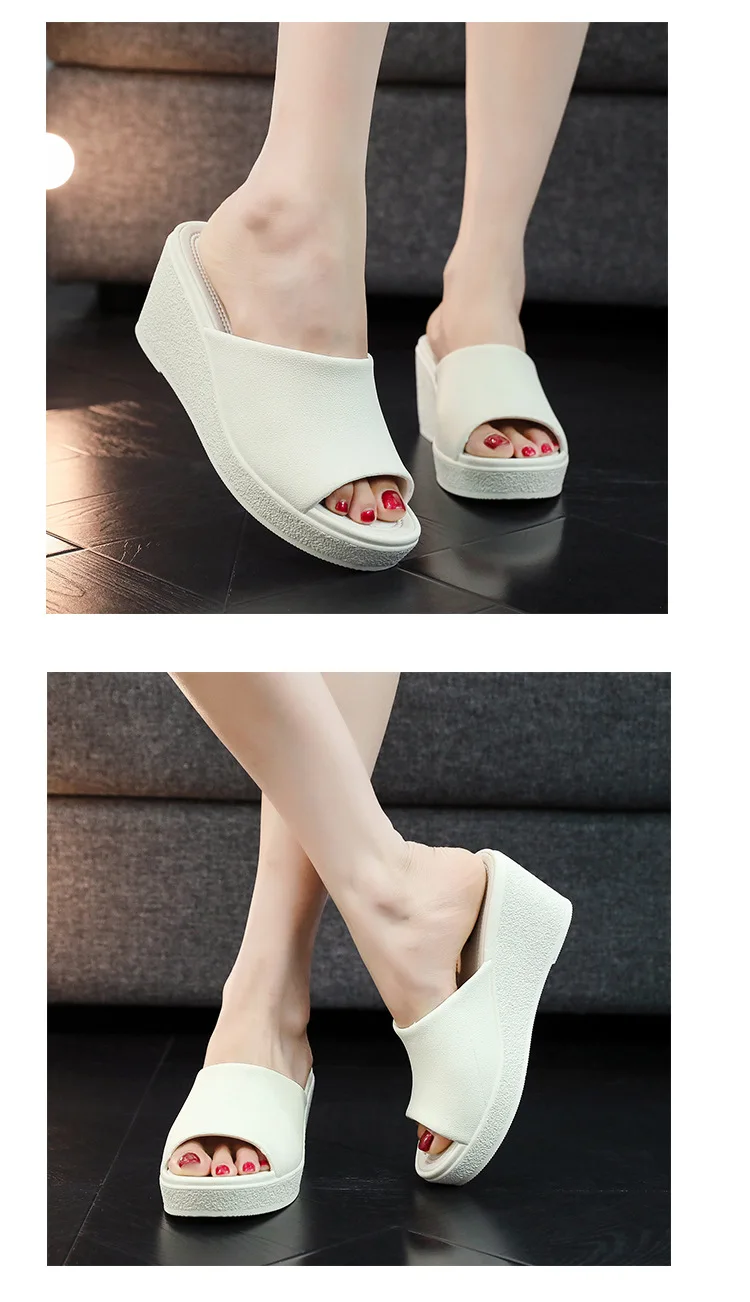 Neue Damen-Sandalen, Damen-Pantoffeln, Schwarze Keilabsatz-Plattform, Offene Zehenpartie, Orthopädische Dicksohlen-Strand-High-Heels-Slides – Detail 11
