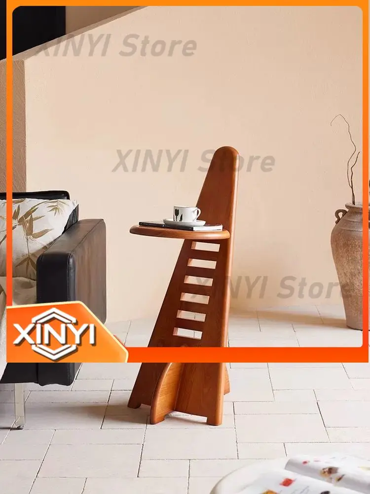Solid Wood Dining Chair for Living Room with Antique Triangular Backrest Adjustable Height Coffee Shop Decoration Designer