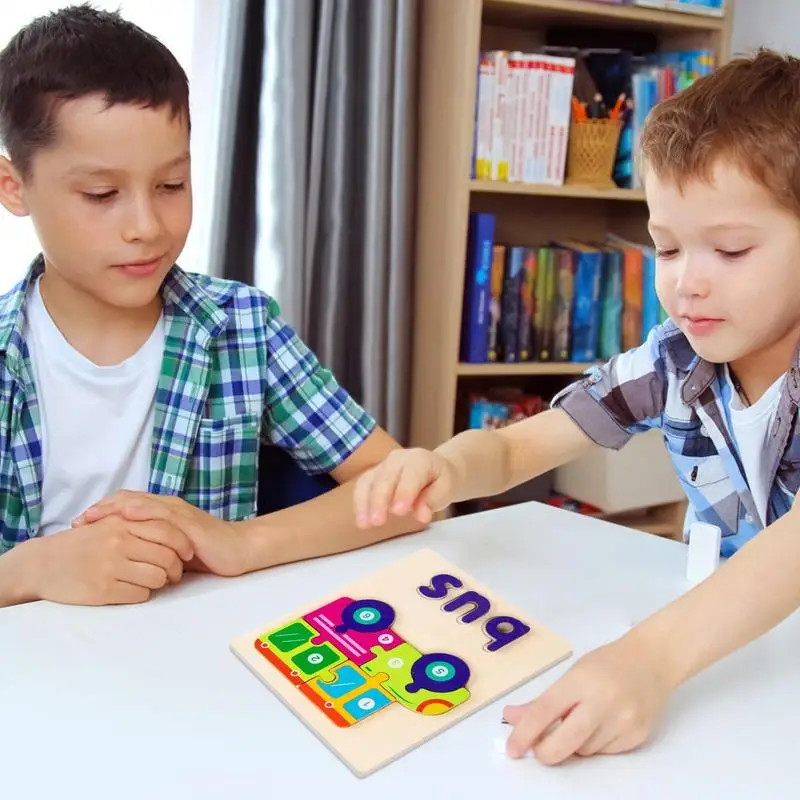 Kleinkind-Holzpuzzles, 3D-Lernpuzzles für Kinder, pädagogisches Entwicklungsspielzeug für Kleinkinder, Farbformen, Wörter lernen