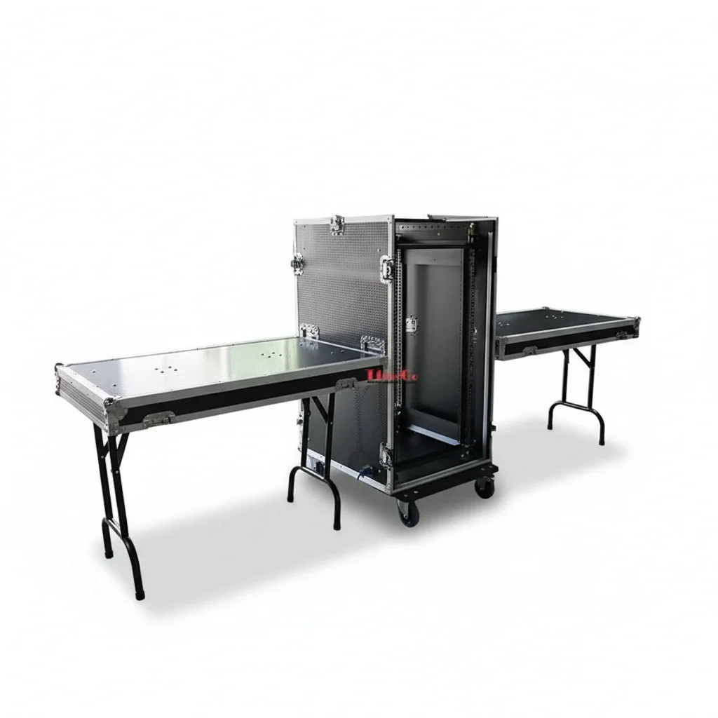 

20U Rack Case, Shock Mount 9mm Plywood Road ATA Case, PA/DJ Flight Case with Work Bench, LED Rope Light Equipment Transport