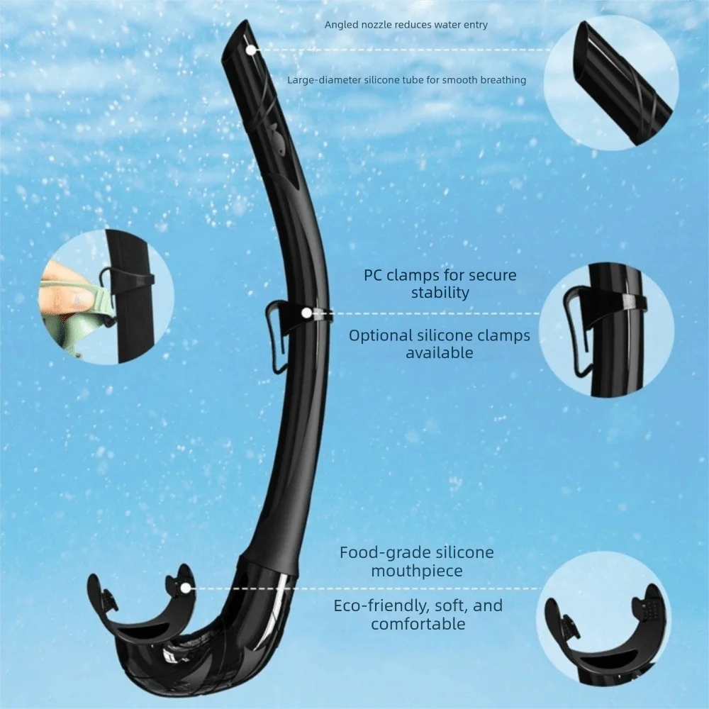Soft Soft Silicone Diving Snorkel Portable Anti-Drop Swimming Snorkel Comfortable Arc-Bite Snorkeling Snorkel Spearfishing