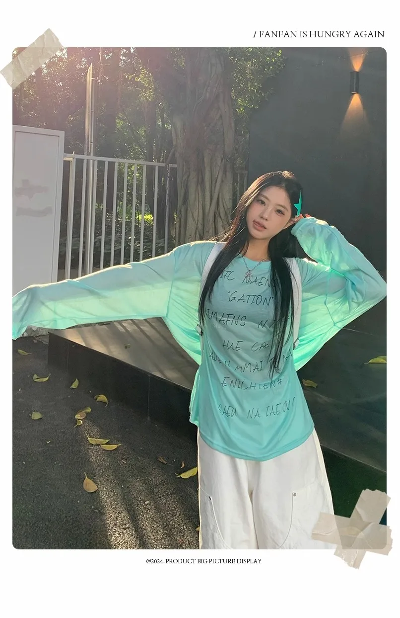 تي شيرت نسائي بأكمام طويلة تي شيرت نسائي صيفي قطني بحاشية فضفاضة مهواة سريعة الجفاف ملابس خروج نسائية متعثرة #6