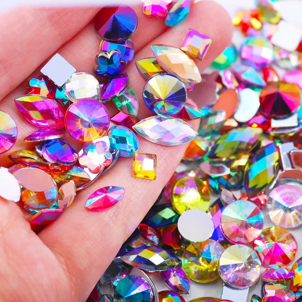 300pcs Mixed Size rhinestones Value Pack Multi-shaped 3D Pointed Back Nail Crystal Diamond Transparent AB wholesale