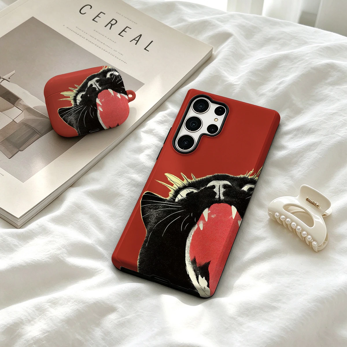 Red Pop Art Black Cat Phone Case For Samsung Galaxy S26 S25 Ultra S24 S23 Ultra Plus Shockproof Double Layer Tough Back Cover