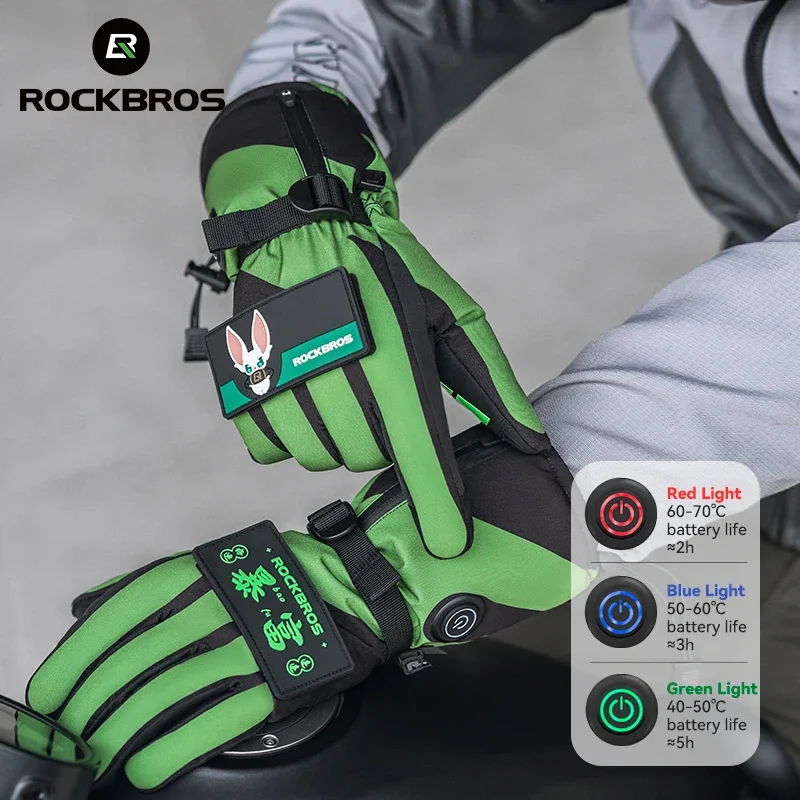 ROCKBROS Heated Skiing Gloves Winter Motocycle Screen Touch Waterproof Thermal Gloves Rechargeable 3000mAh Battery Heated Gloves