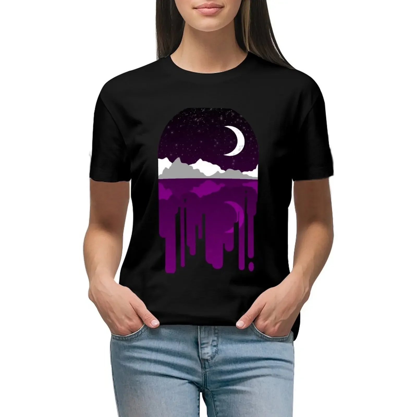 

Subtle Ace Drip Landscape T-Shirt quick drying animal print shirt for girls Female clothing cat shirts for Women