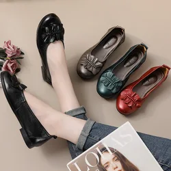 Brand Women's Flat Shoes New Leather Women's Flat Everything Bean Single Shoes Flower Comfortable Soft Sole Jumping Ballet Shoes