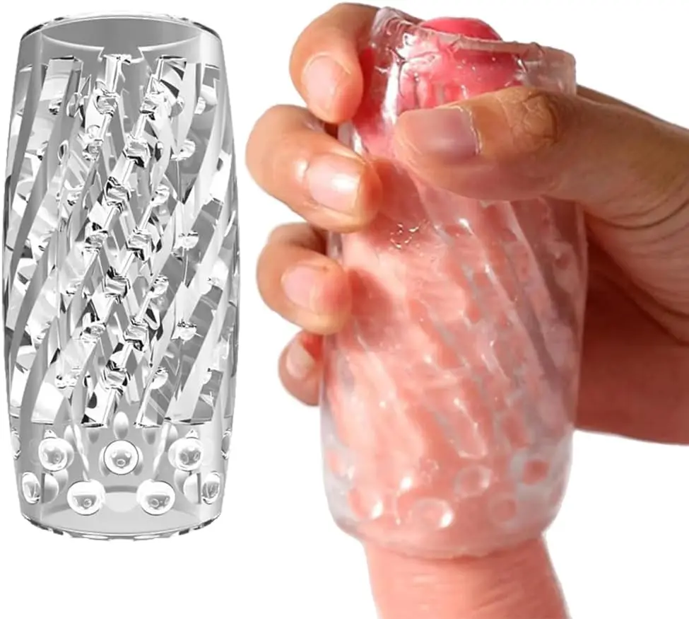 Reusable Male Masturbator Cup Penis Sleeve Male Sex Toys Transparent Crystal Vagina Textured Tunnel Pocket Pussy Stroker Adult S