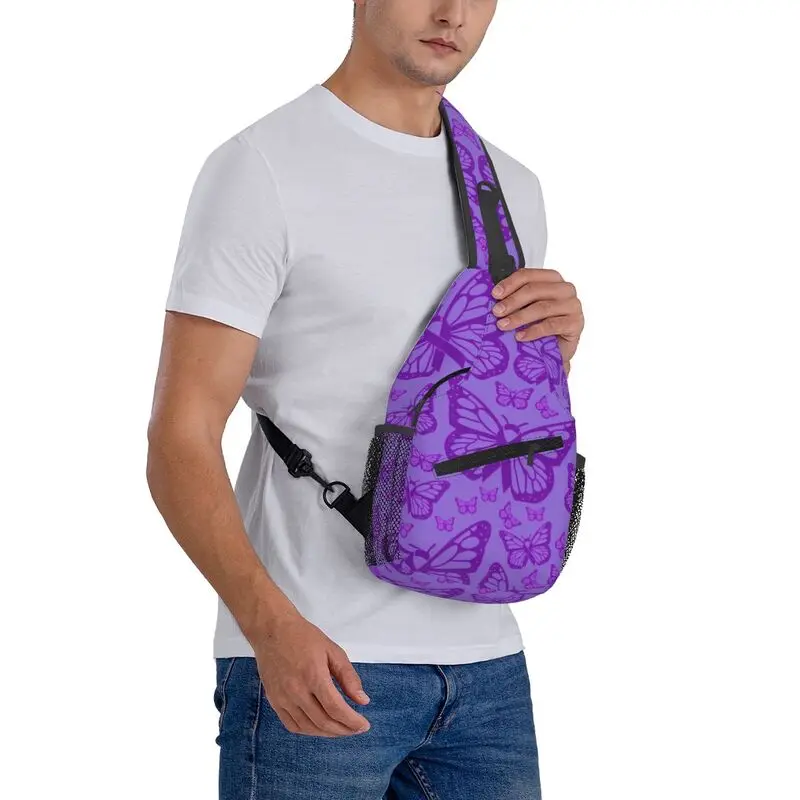 Conscientização personalizada borboleta estilingue crossbody mochila masculina casual borboletas peito bolsa de ombro para viagens caminhadas daypack