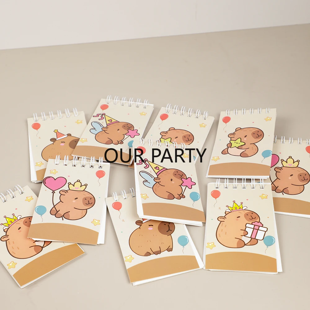10Pcs Cartoon Animal Capybara Theme Portable Coil Notebook Mini Notepad for Kids Birthday Party Favors Back To School Rewards view 6