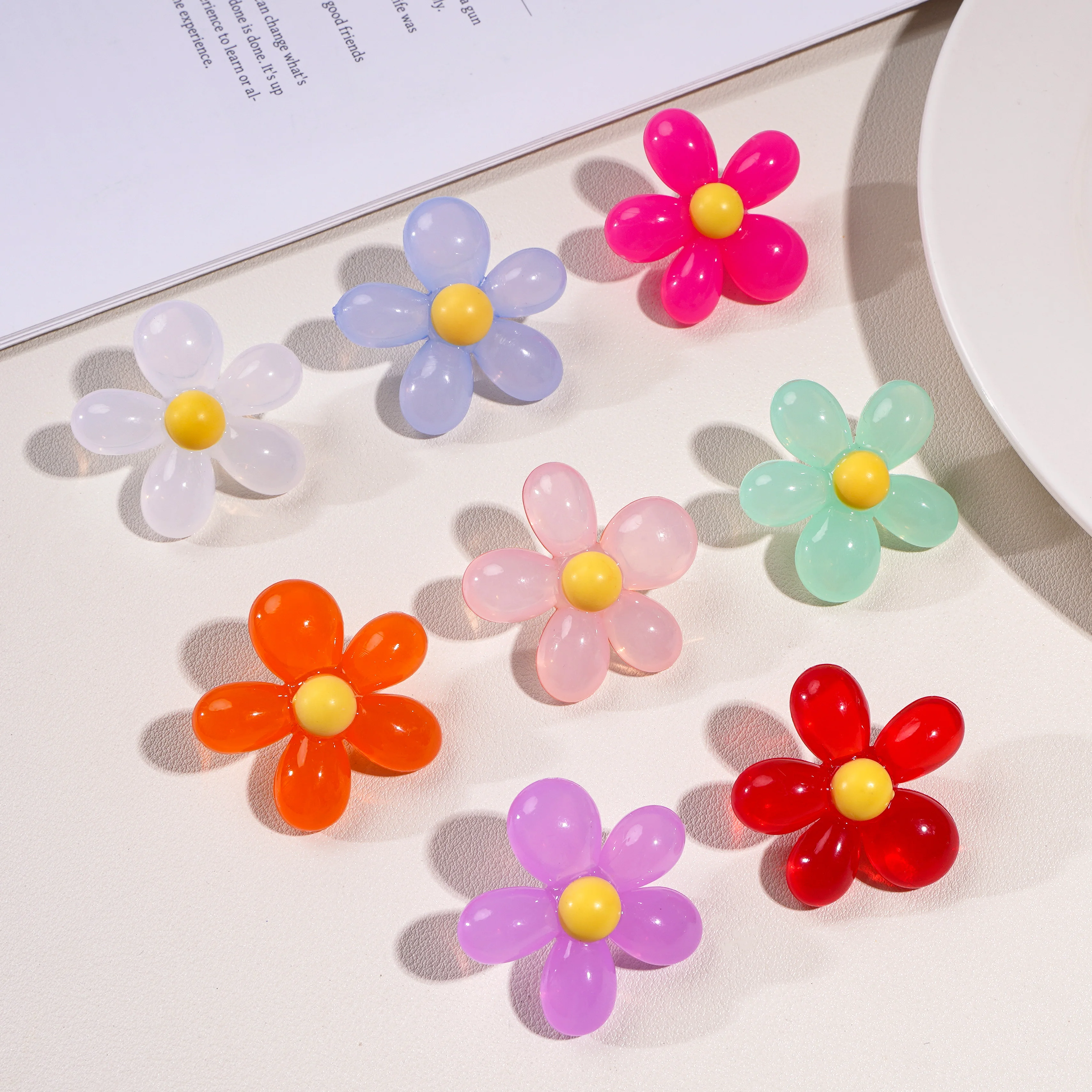 40mm Acryl farbige Blumen Perlen Flatback Perlen Verzierungen Perlen Charm DIY Schmuck Handwerk Home Deco Teile Bastelmaterial