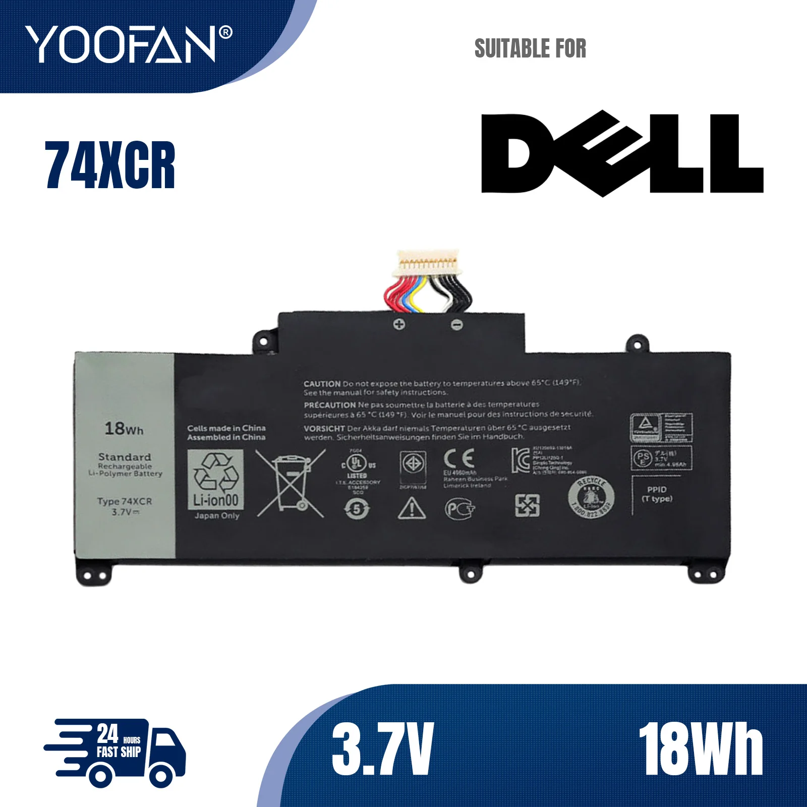 YOOFAN Batería de ordenador portátil 74XCR 074XCR para DELL Venue 8 Pro 5830, T01D, VXGP6, X1M2Y, Serie de tabletas, 3,7 V, 18Wh