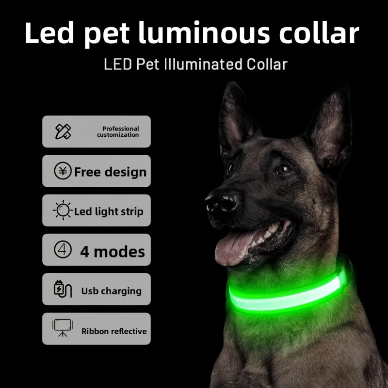 

LED Glowing Dog Collar Adjustable Flashing Rechargea Luminous collar Night Anti-Lost dog Light HarnessFor Small dogs Products