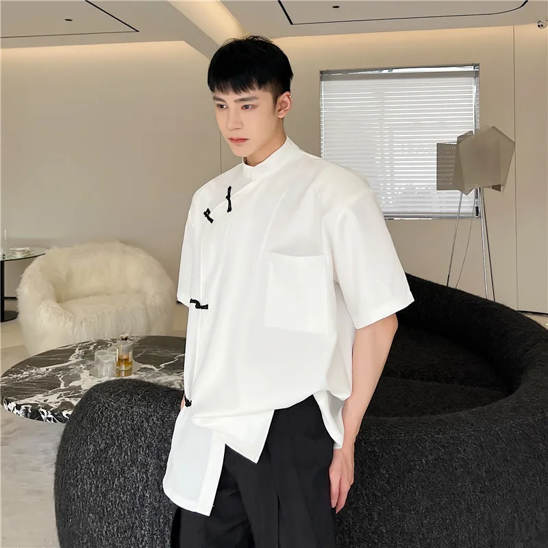 

Summer New Sle Men's Casual irt ort Sve Button Design Hair St Bla White Contrast Color Youth ular Loose Fit