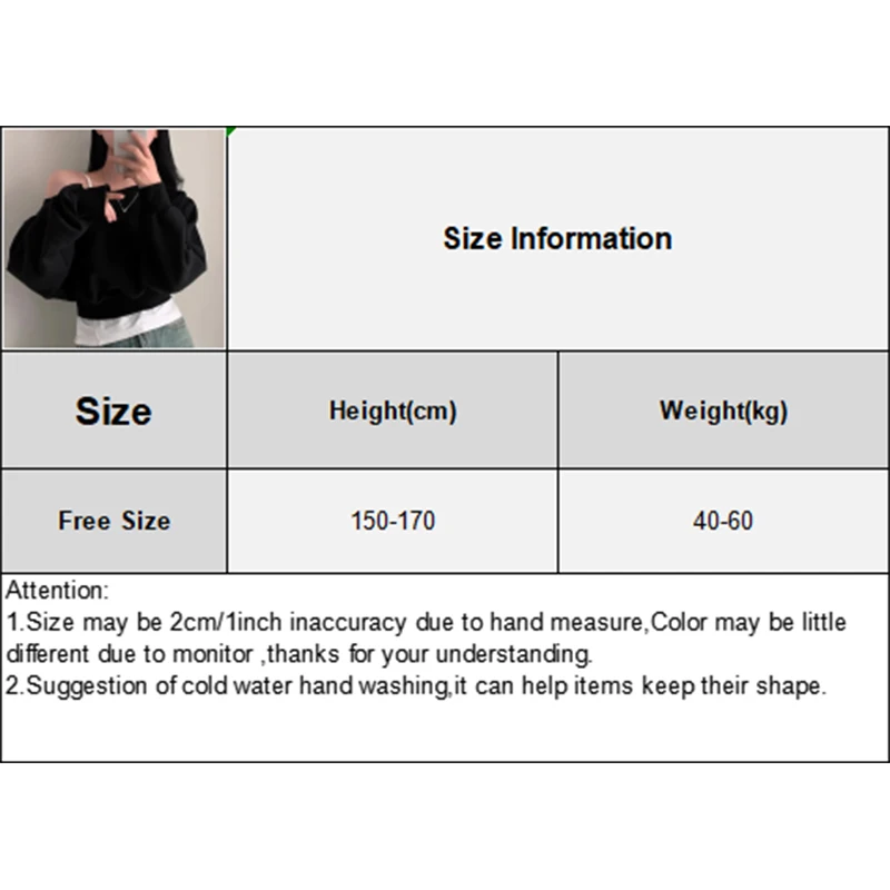 1PCS Women's Sweatshirts Loose Streetwear Off-shoulder Hoodie Casual Cropped Sweatshirt Simple Cropped Sweatshirt Female Clothes