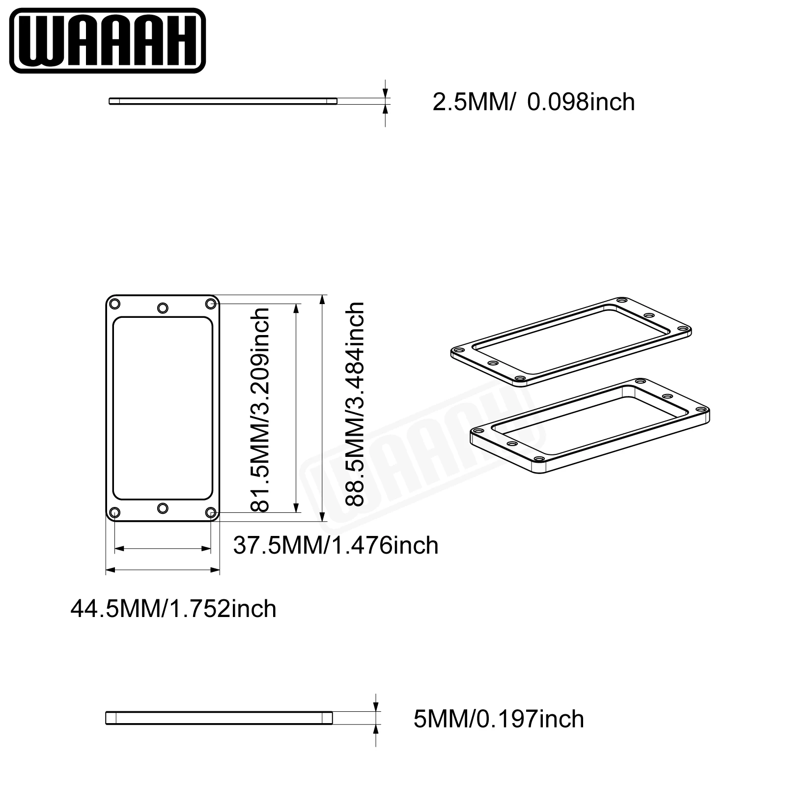 2 Stück Aluminium-Legierung E-Gitarren Humbucker Pickup Montageringe Pickup-Rahmen Schwarz Silber Farbe Ersatz für E-Gitarren – Detail 1