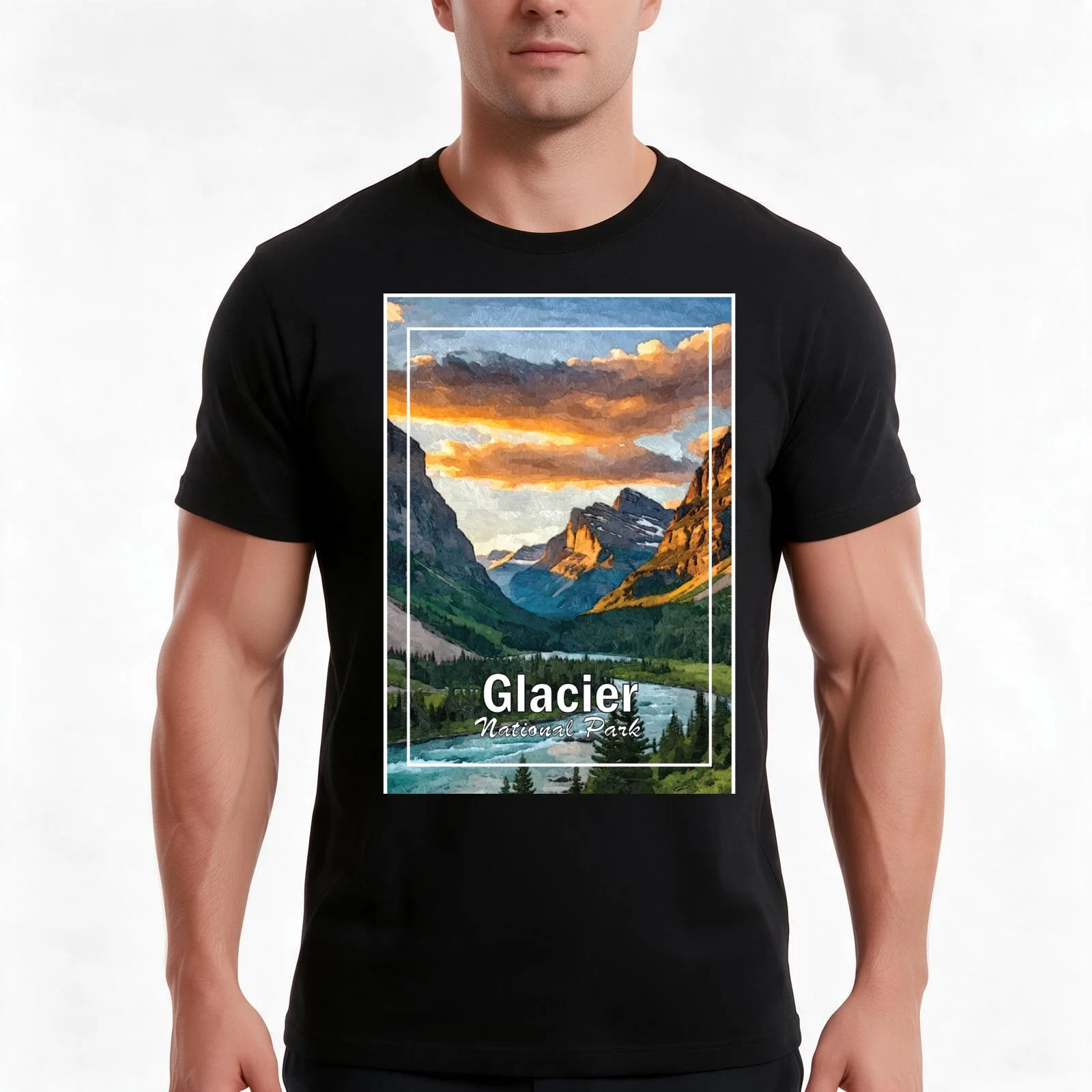 Glacier National Park, Montana, USA T-Shirt, Summer Casual Cotton Tee, Oversized Streetwear Tops, Vintage Graphic Print