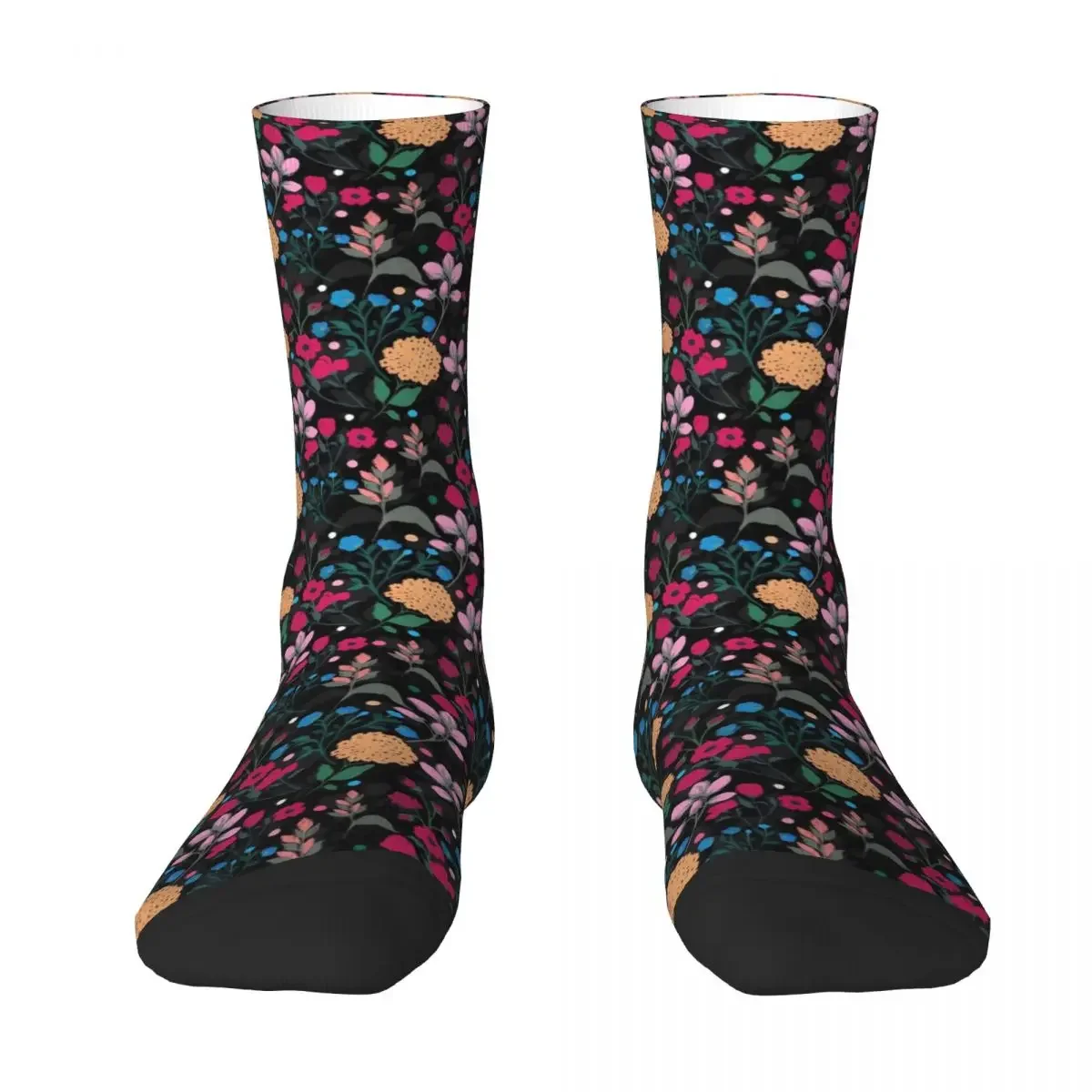 Ditsy Floral Socks Pink Yellow Harajuku Stockings Autumn Anti Sweat Women  Quality Pattern Outdoor 