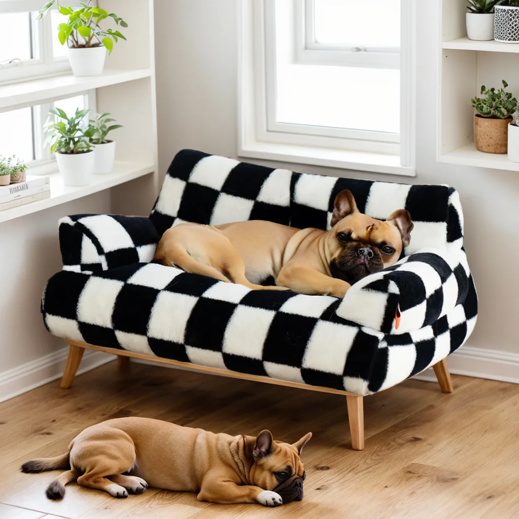 New Pet Bed for Cats Dogs Waterproof Elevated Sofa Style Plaid Design All Seasons Sleeping Mat
