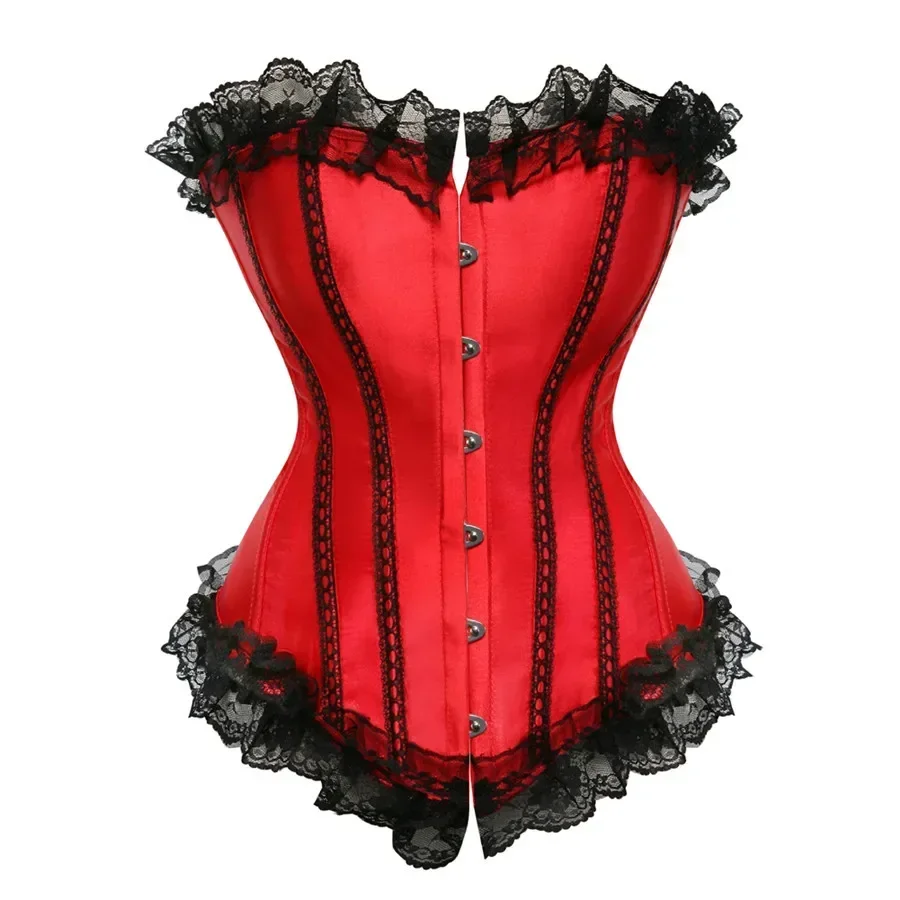 Sexy Overbust Corset Halloween Dress With Mini Tutu Skirt Satin Showgirl Costume Plus Size for Women Lace Corests Bustier Outfit