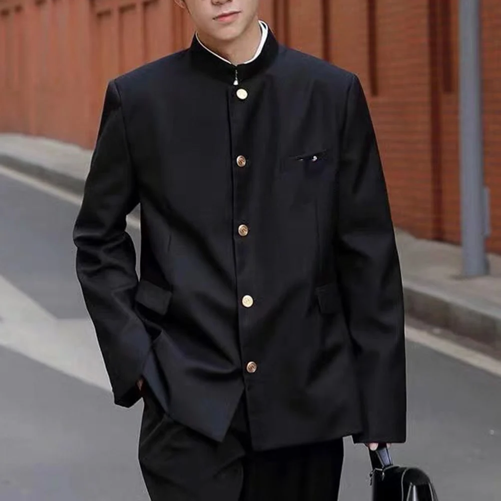 

Fashion Mens Coat Spring Autumn Japanese Style School Uniform Stand Collar Blazers Suit Jackets Man Tops