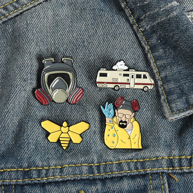 Breaking Bad Enamel Pins Gentleman Killer Pins Creative Cartoon Bus Style Brooch For Denim Clothes BR BA Pins For Movie Fans