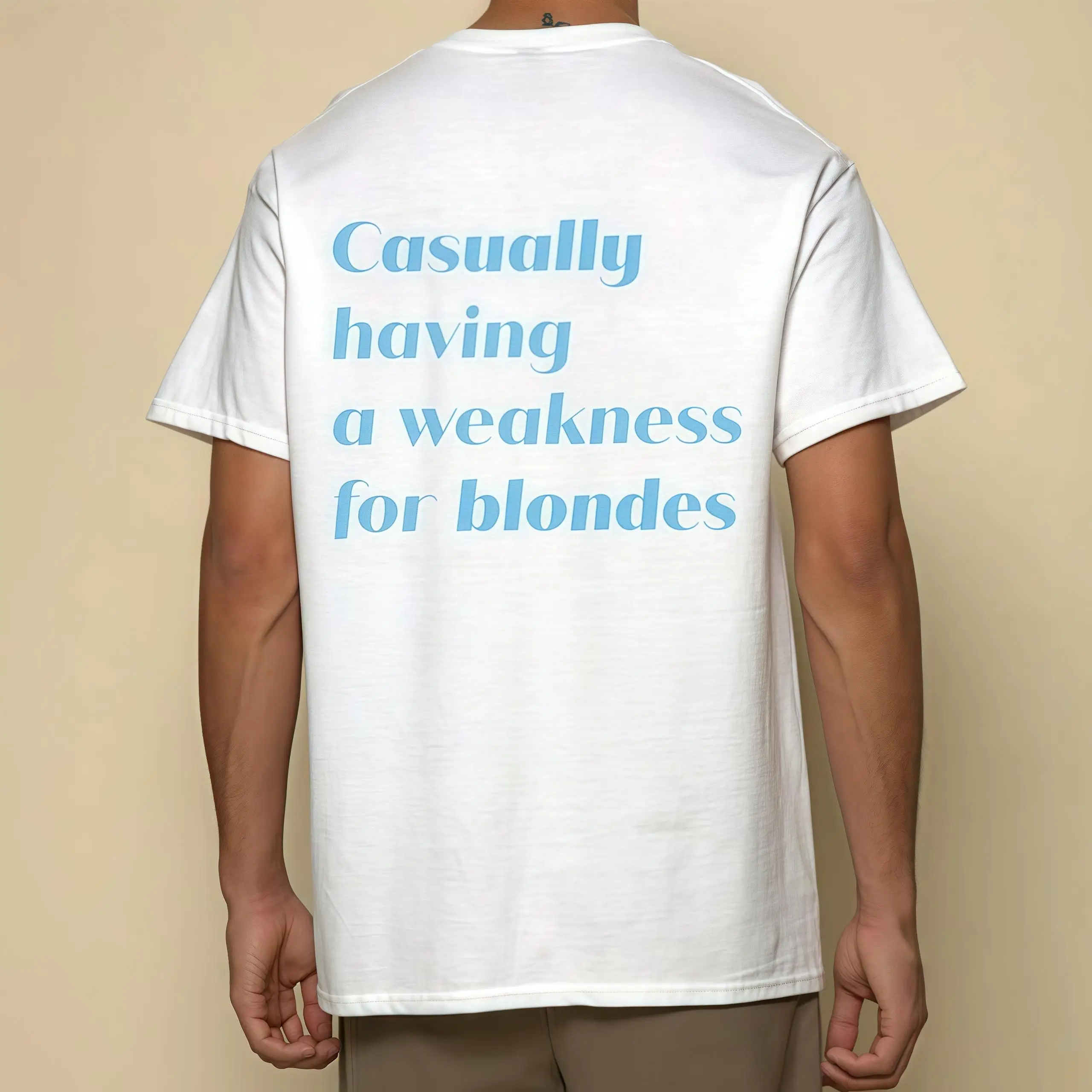 

Funny "Weakness for Blondes" T-Shirt, Humorous Slogan Graphic Tee, Men's Casual Quote Top, Unisex Novelty Streetwear Gift