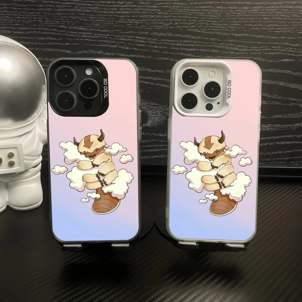 A- Avatar Appa Yip Yip Phone Case IMD Color Silver Shell For IPhone 16 15 14 13 12 Pro Max Plus
