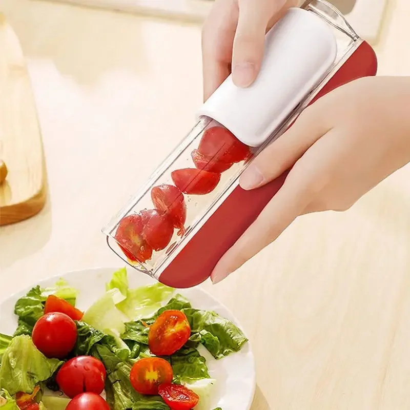 

Multifunctional Cherry Tomato Sliding Slicer Simple Tube Cleaning Fruit And Vegetable Cutter Fruit Salad Manual Slicer