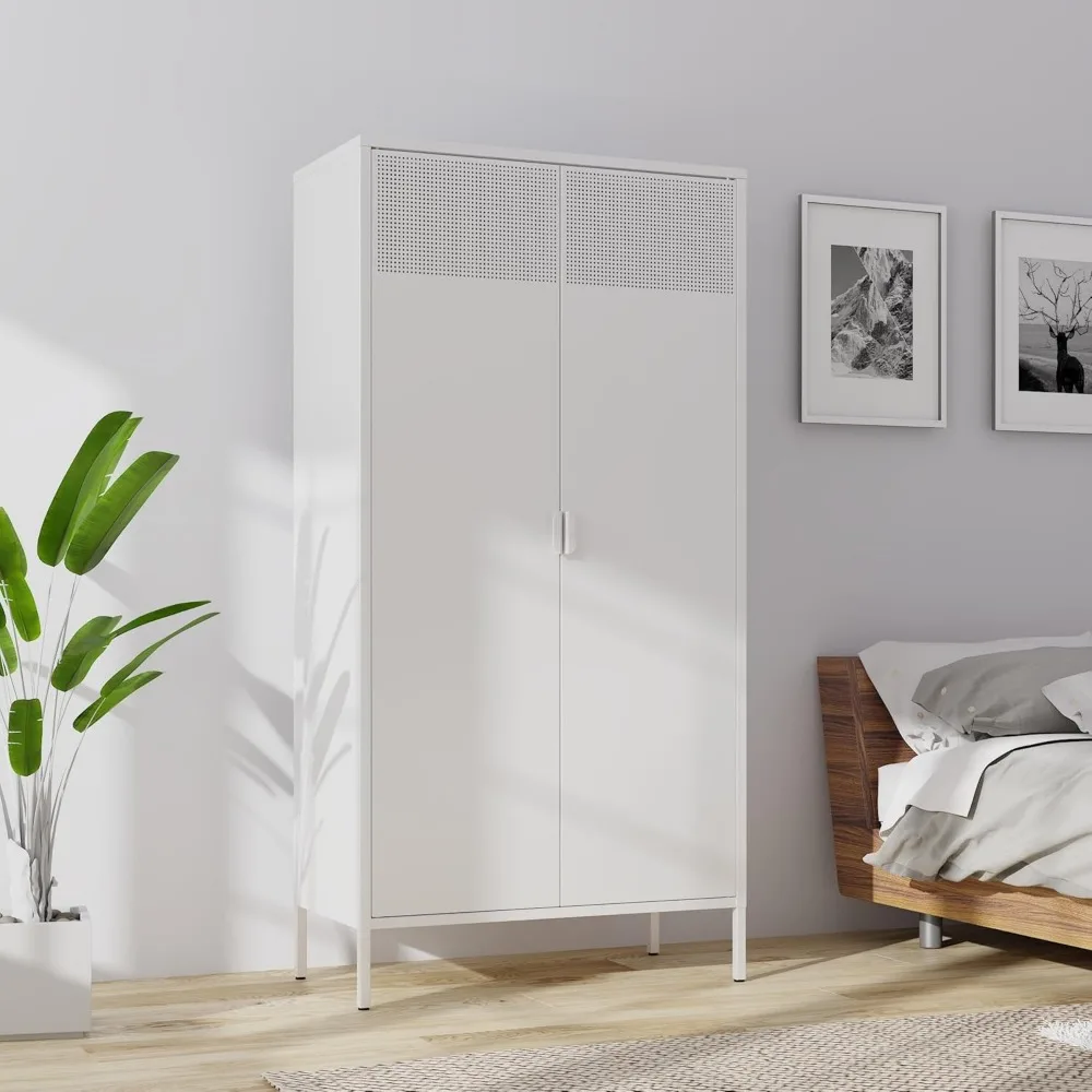 

Metal Storage Cabinets Locker with Hanging Rod and Adjustable Shelves, 71'' Clothing Steel Storage Wardrobe for Home &a