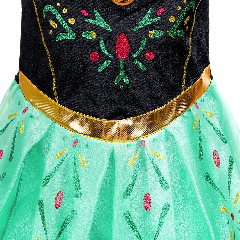 Disfraz de Anna para niños, vestido de princesa, regalo de cumpleaños, carnaval, ropa de fiesta, Cosplay, copo de nieve, verde, 2-10 años