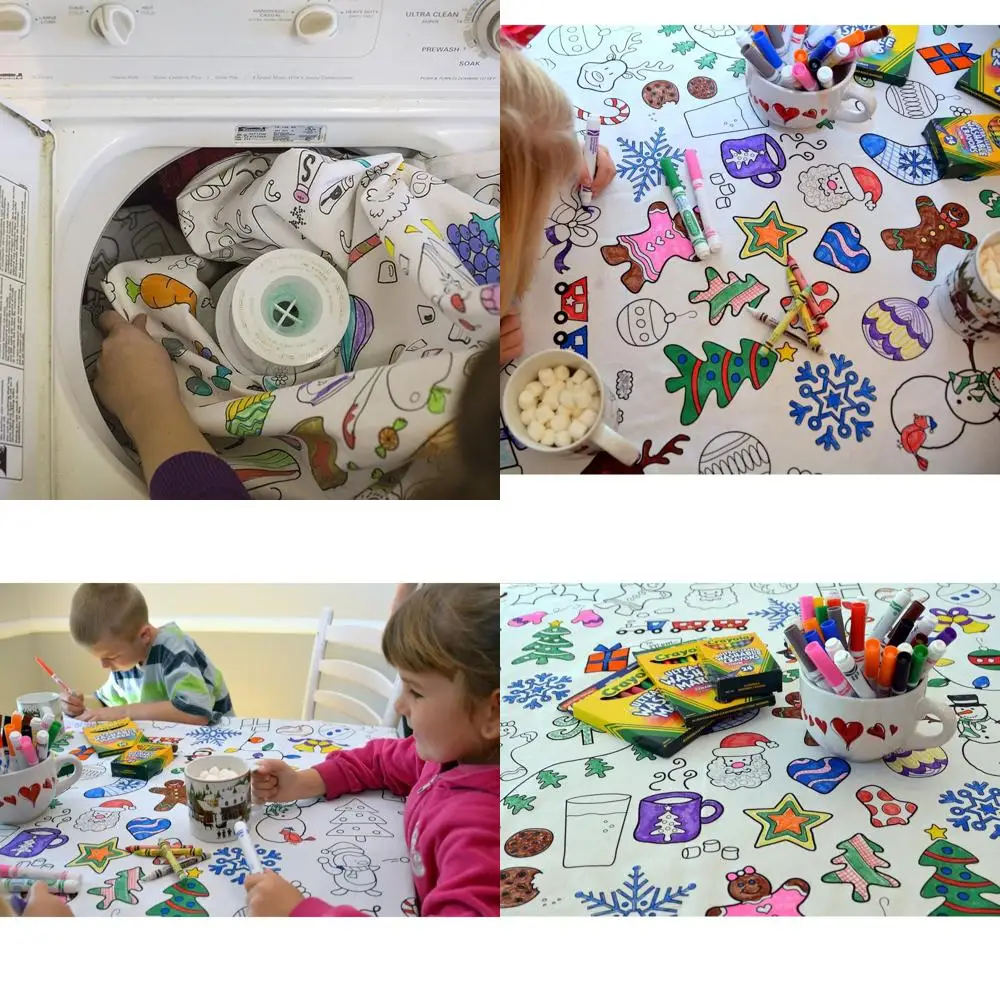 

Interactive 60x60 Square Tablecloth for Kids - Washable Cotton-Poly Blend Coloring Activity for All Ages
