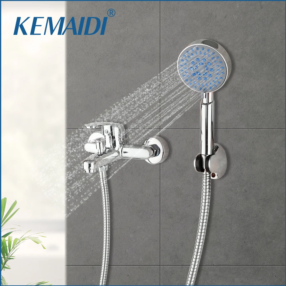 KEMAIDI Chrome Shower Faucet Wall Mounted  Filler with Handheld Rainfall Sprayer Tap Bathtub MixerSpout Faucet Shower Set