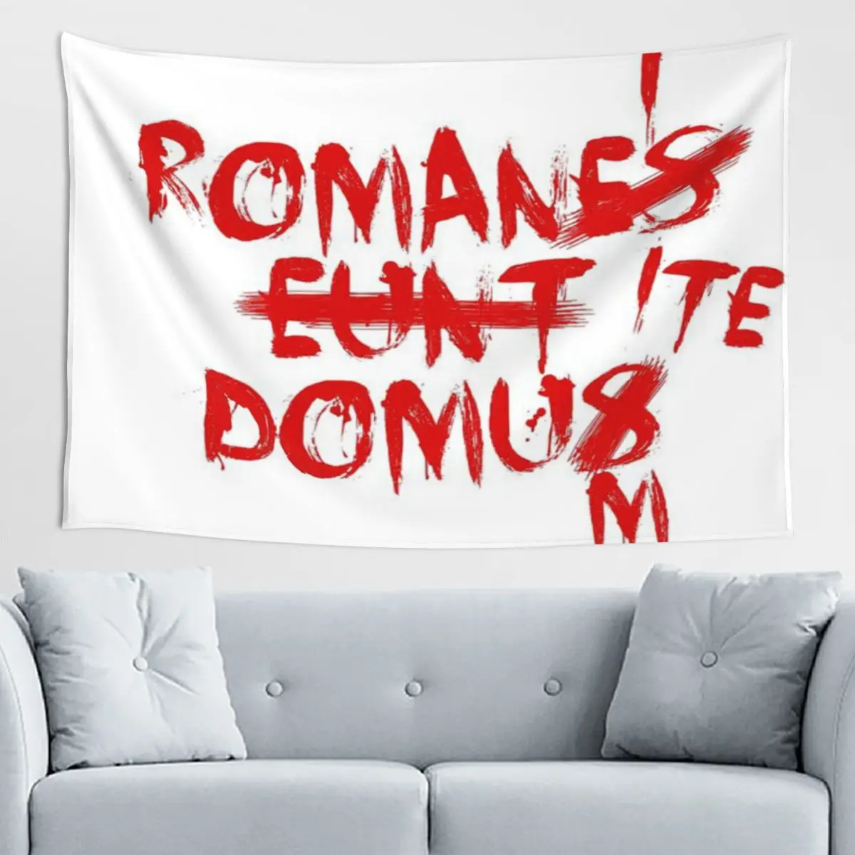 Tapestry Moderno Corregido con Diseño 'Romanes Eunt Domus Romans Go Home', Estilo Retrowave y Chino, Decoración Vintage