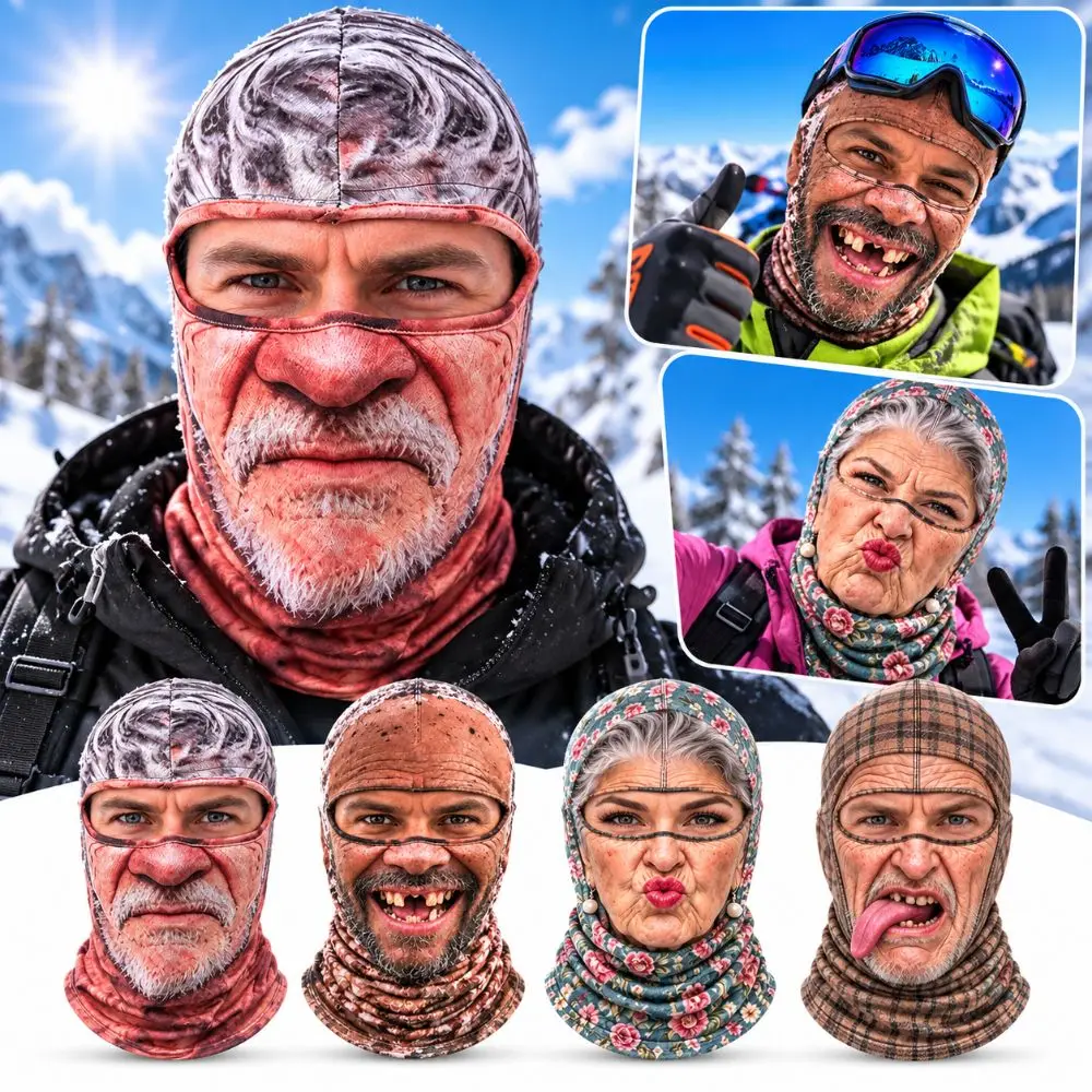 3D Face Printed Old Man Balaclava Face Mask White Mustache Breathable Eye Hole Winter Mask Cover Stretch Elastic Ski Mask Hood