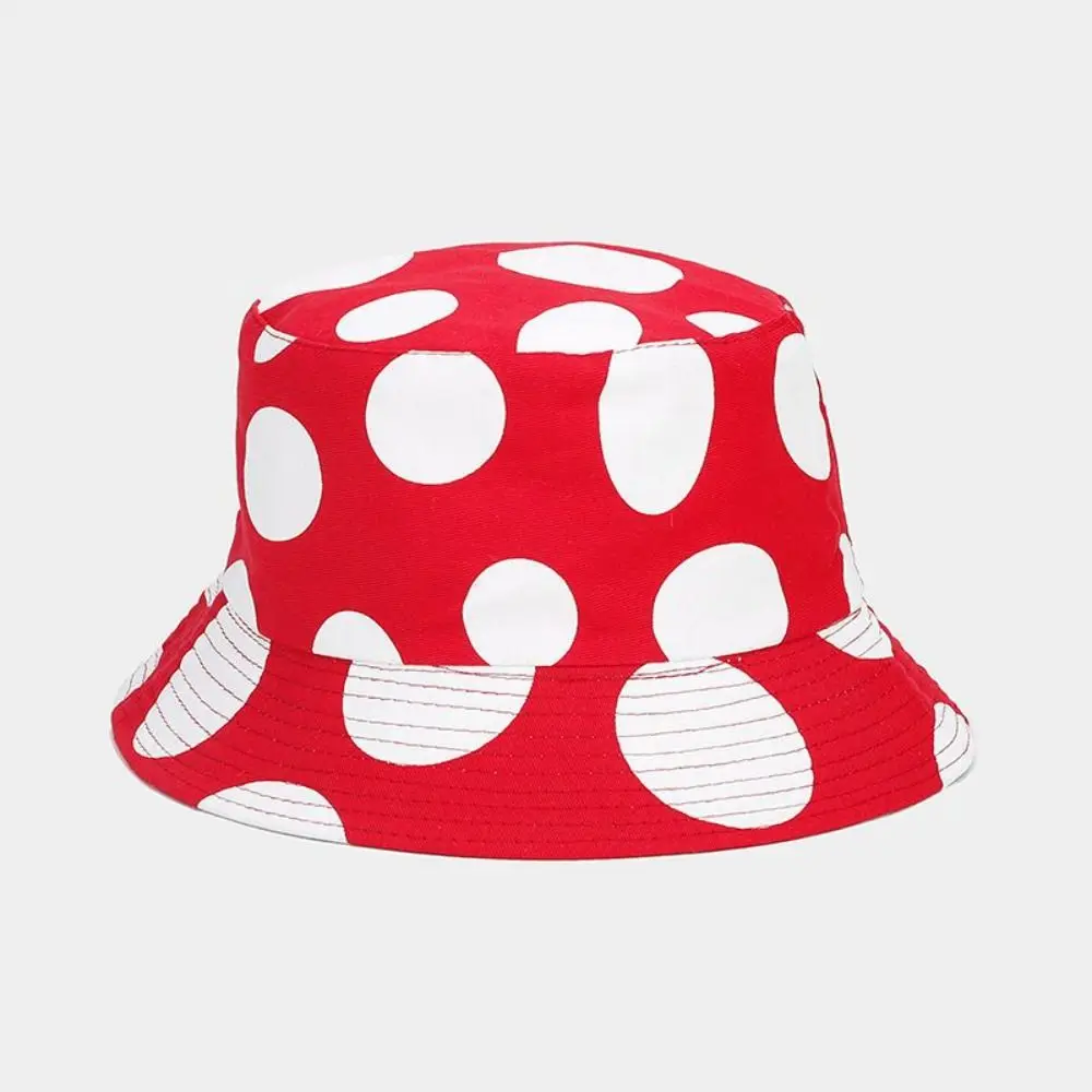 Foldable Red/White Mushroom Pattern Bucket Hats Portable Sunscreen Fisherman's Cap Double-Sided Beach Hat Women Men
