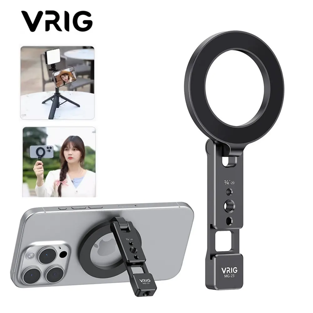

VRIG Magnetic Phone Holder w 1/4"-20 Cold Shoe Phone Tripod Mount For MagSafe iPhone 16 15 14 Android Live Broadcast Photo Vlog