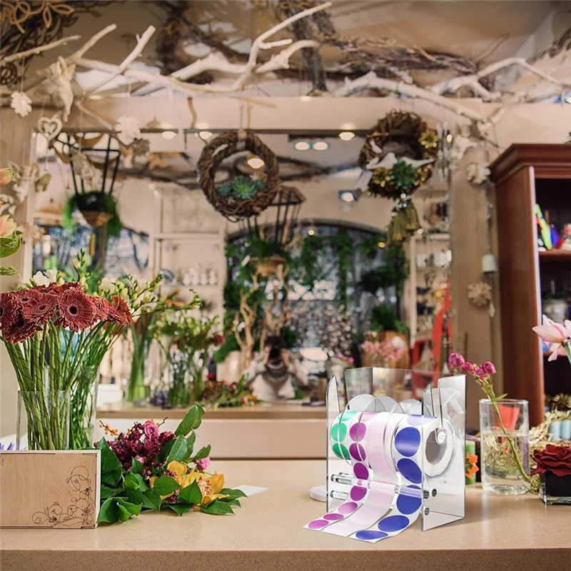 AC56-Adjustable Label Dispenser Acrylic Sticker Roll Dispenser Sticker Roll Holder Clear Label Holders Sticker Holder 4 Disks