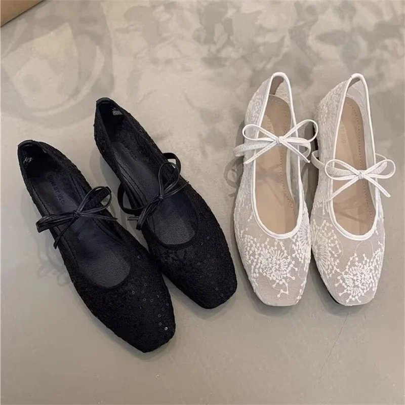 2026 New Mesh Bow Fairy Flat Shoes Women Breathable Shallow Mouth Mary Jane Shoes