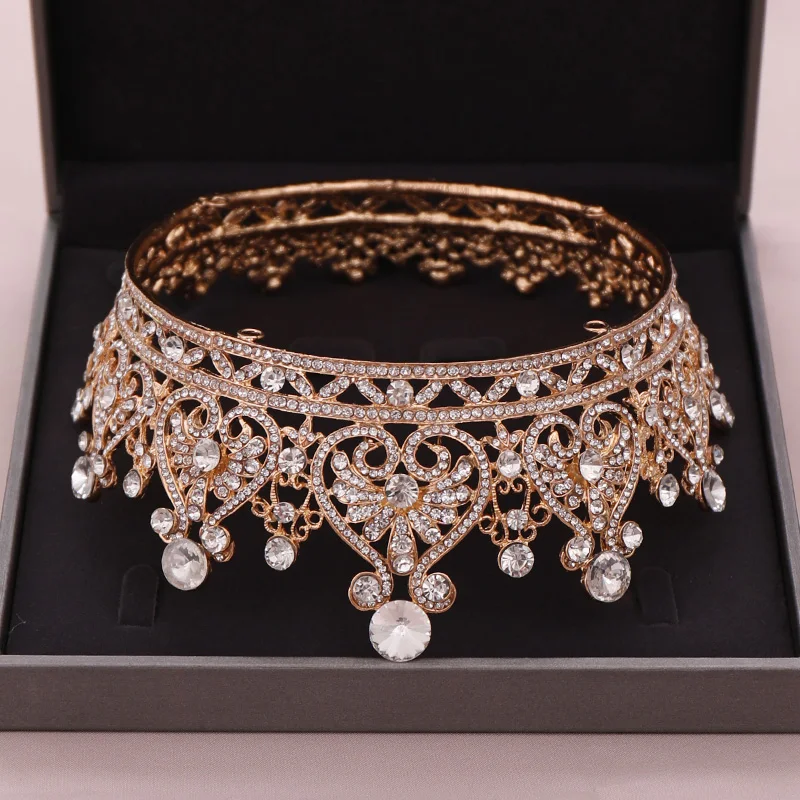 Vintage Silver Color Tiaras Crystal Round Big Crown Bridal Crown Tiara Wedding Queen Crown Hair Jewelry Bride Hair Accessories image 4