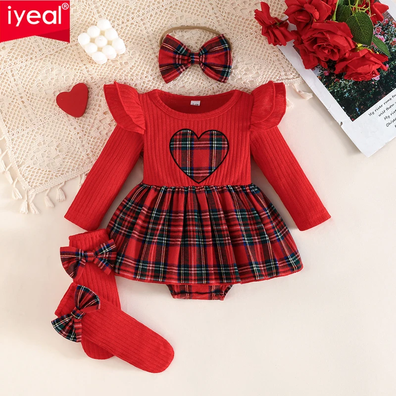 iyeal-2026-女の赤ちゃんドレス-帽子-靴下服セットクリスマスハートベビー服新生児チュチュドレスボディスーツ