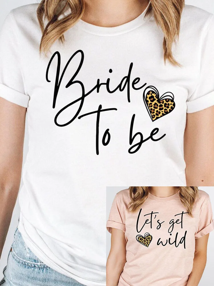 

Women Leopard Heart Bachelorette Party Cool Bride Team T-shirts Girl Wedding Bride To Be Let's Get Wild Female Tops Tees