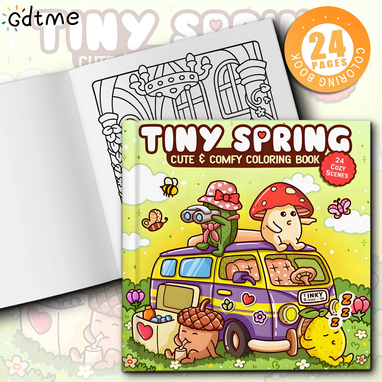 Tiny Spring Cozy Coloring Book Bold & Easy Cute Kawaii Spring Scenes Relaxing Stress Relief Coloring Pages for Adults Drawing