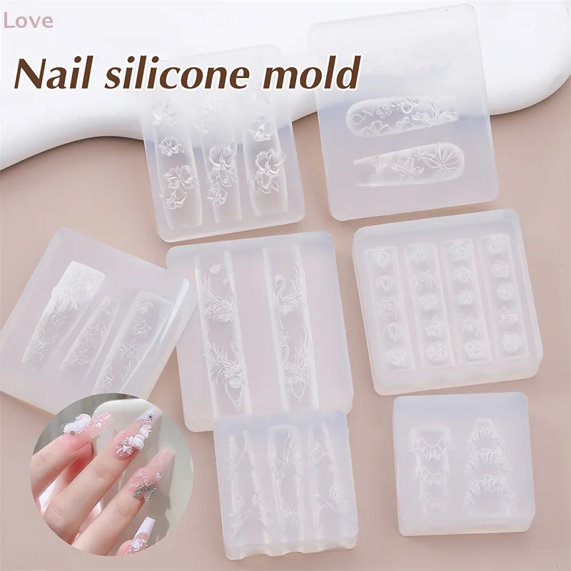  3D قالب من السيليكون زهرة مسمار الفن زينة الأظافر DIY تصميم فراشة مسمار العفن ختم لوحة قالب مانيكير #1