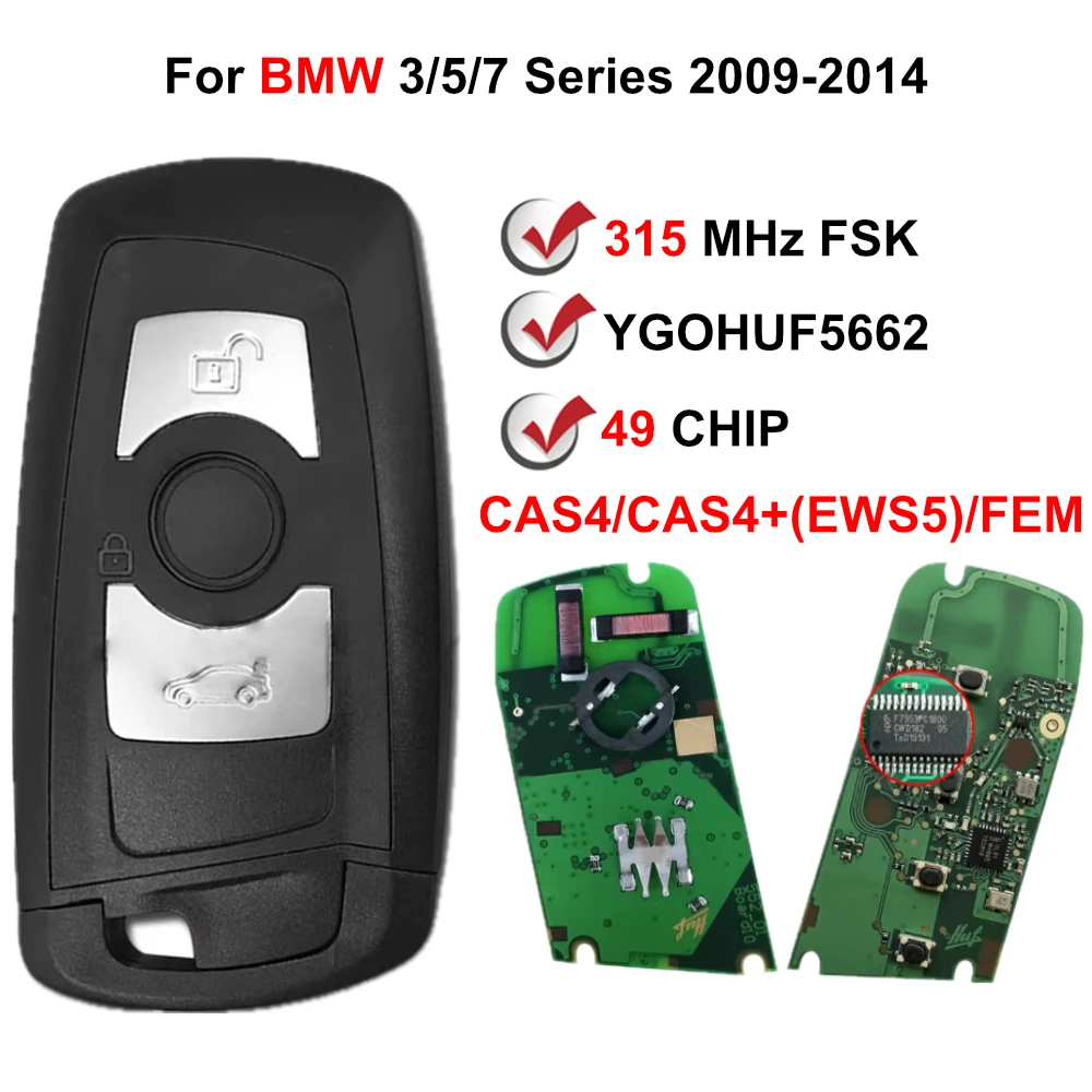 3 Button BMW Key Smart Card Keyless Entry CAS4 System 315MHz PCF7953P YGOHUF5662 Remote Car Key For BMW 3/5/7 Series