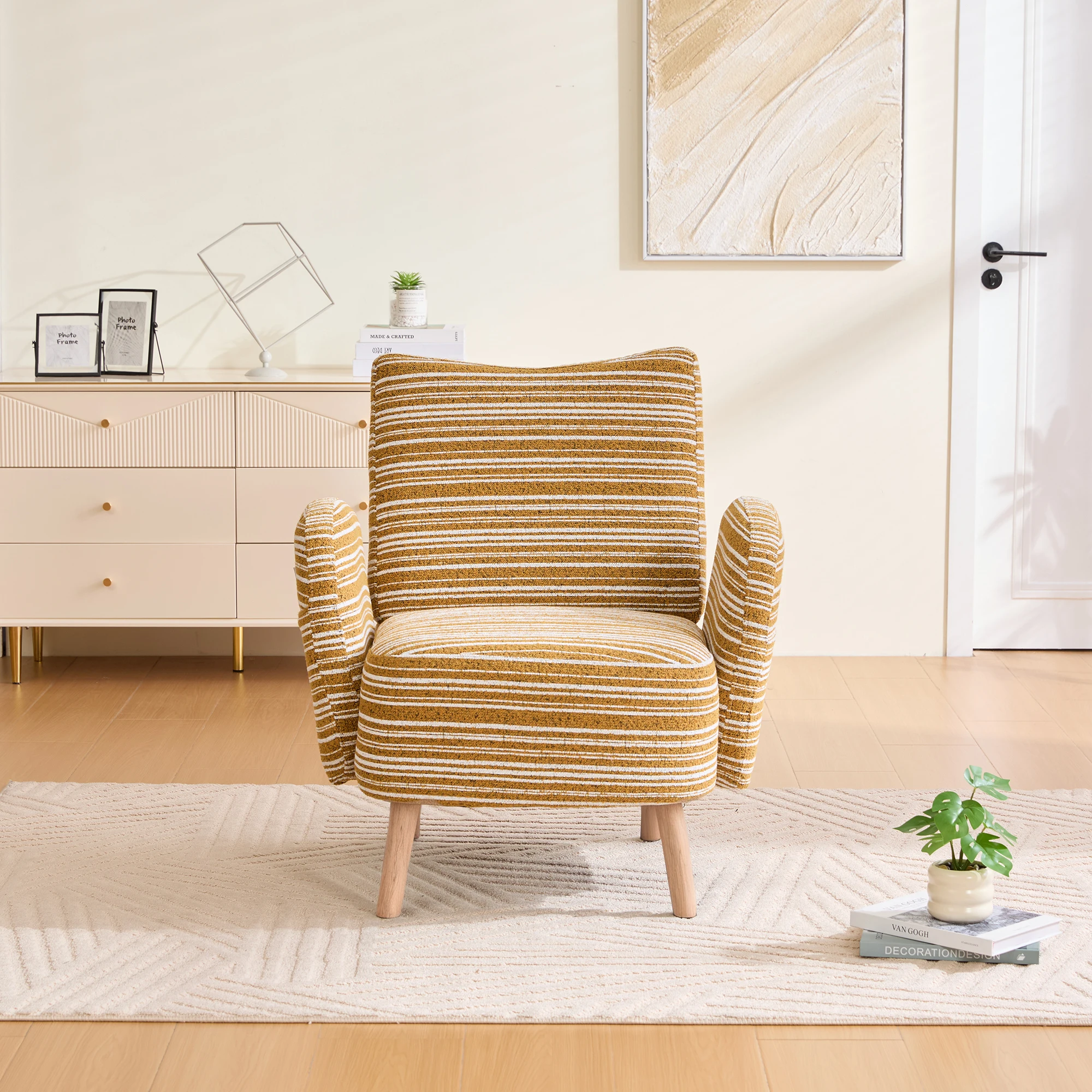 PINGGO Moderner Stoffsessel mit Seitentasche & Massivholzbeinen, Komfortabler Lesesessel für Wohnzimmer Schlafzimmer Büro – Detail 11