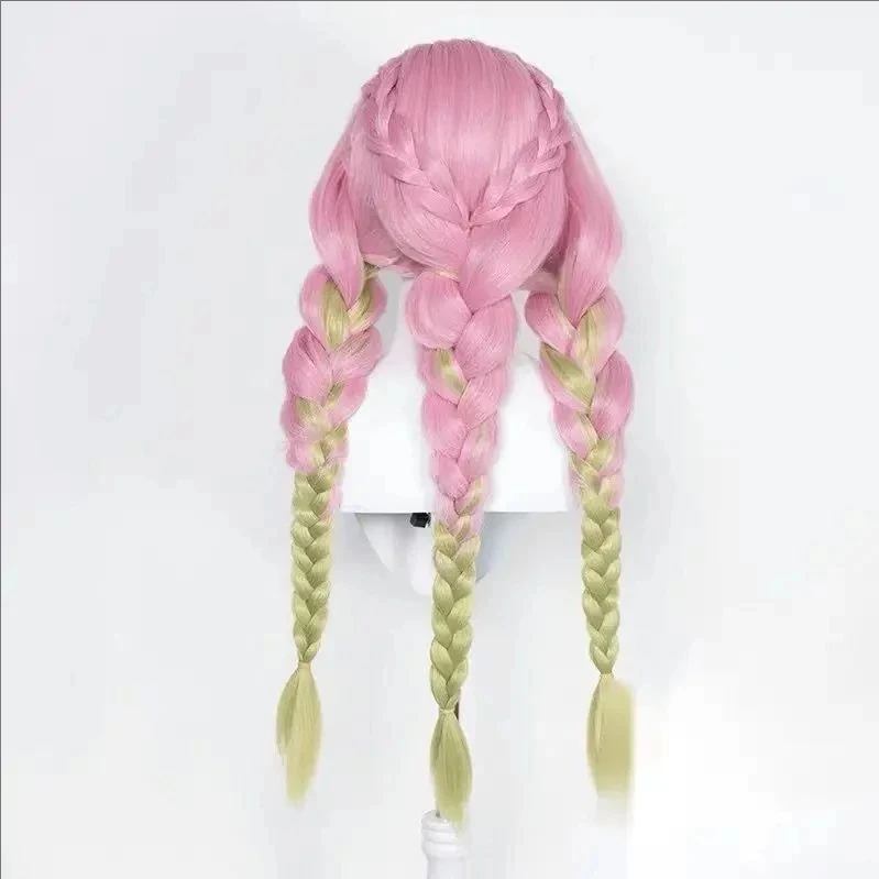Mitsuri Kanroji Cosplay Wig Kimetsu no Yaiba Long Pink Green Heat Resistant Hair Authentic Cosplay Wigs + Wig Cap