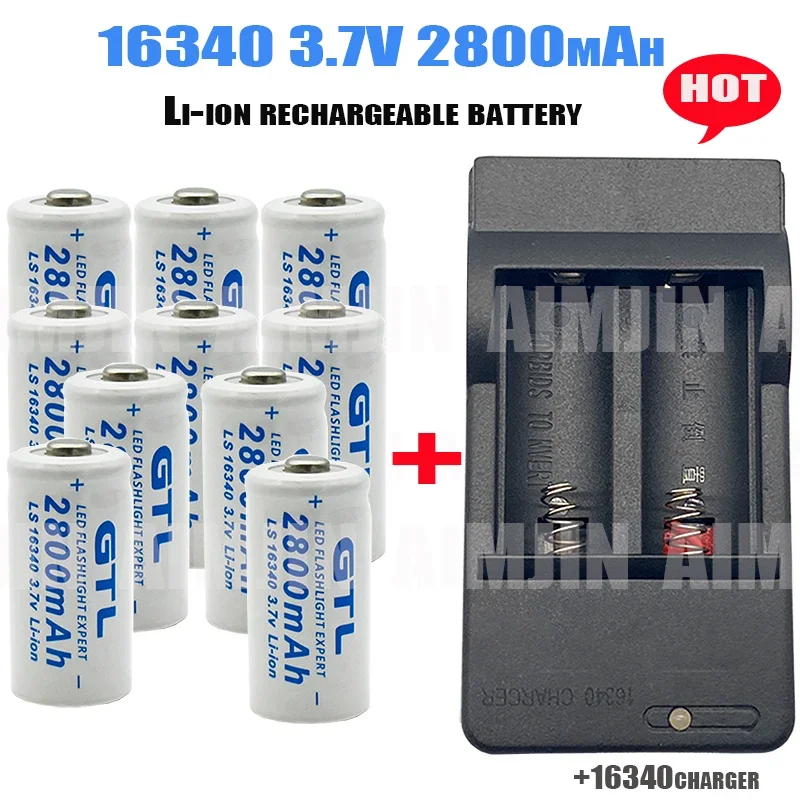 2023 AIMJIN CR123A RCR 123 ICR 16340 2800mAh 3.7V For Safety Camera Rechargeable Battery Lithium Ion L70 Plus Charger