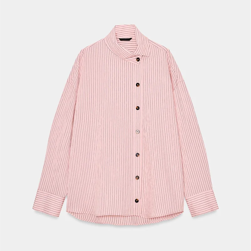 Elegant Striped Casual Long Sleeve High Collar Commute Shirt Spring Summer New Arrival Women's Fashion Single Buttoned Shirt 5